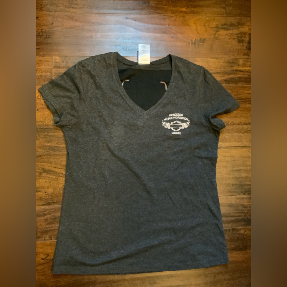 Harley Davidson Gray V-Neck T-Shirt with Logo